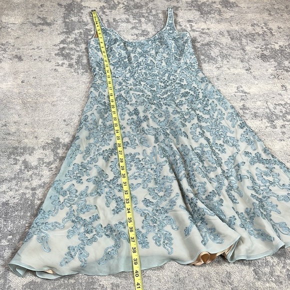 Carmen Marc Valvo Signature Silk Dress Sleeveless Fit and Flare Ribbon Appliqué - Picture 7 of 13